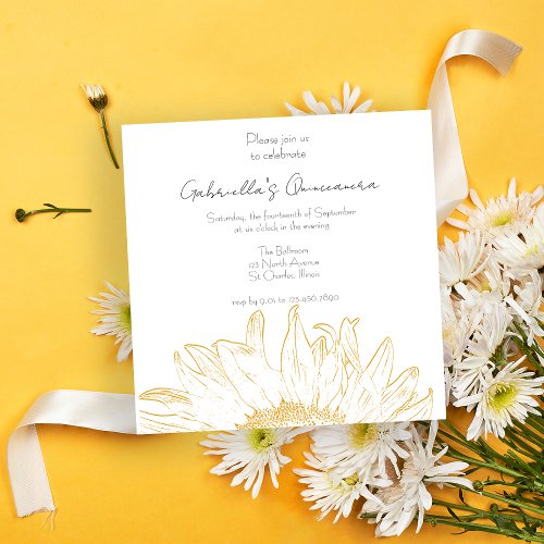 Yellow Sunflower Graphic Quinceanera Party Invitation
