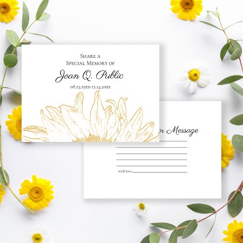 Yellow Sunflower Graphic Share a Memory Funeral  Note Card