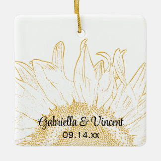 Yellow Sunflower Graphic Wedding Ceramic Ornament