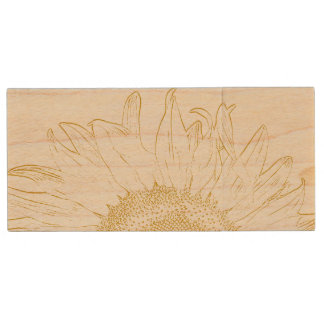 Yellow Sunflower Graphic Wedding Favor Wood USB Flash Drive
