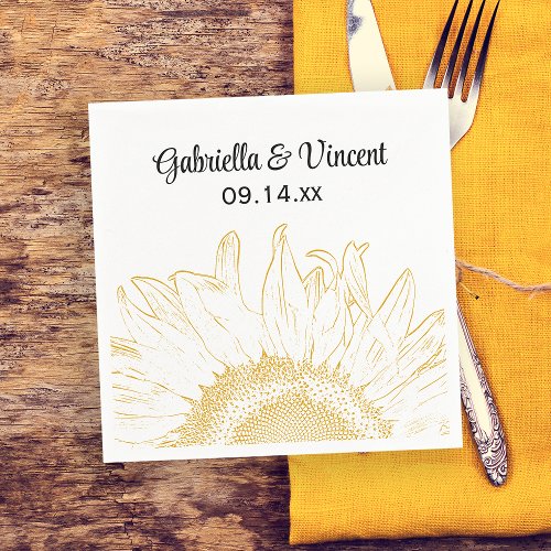 Yellow Sunflower Graphic Wedding Napkins