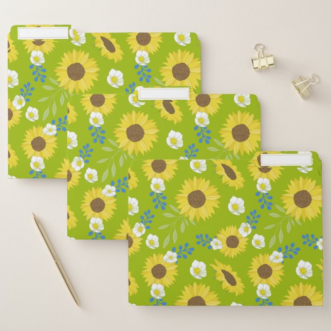 Yellow Sunflower Green Background Flower Floral File Folder (Set)