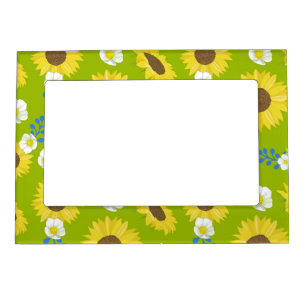 Yellow Sunflower Green Background Flower Floral Magnetic Frame