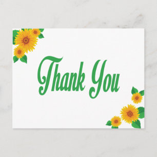 Yellow Sunflower Green Thank You Floral Post Card