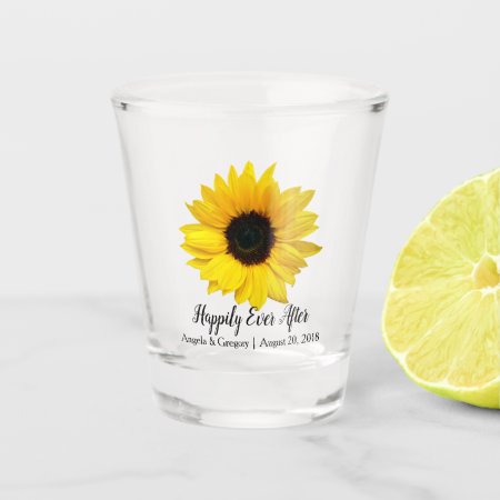 Yellow Sunflower Happily Ever After Wedding Shot Glass