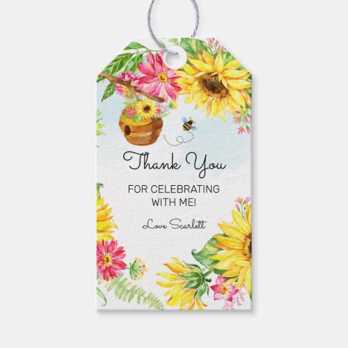 Yellow Sunflower Honey Bee Birthday Gift Tags