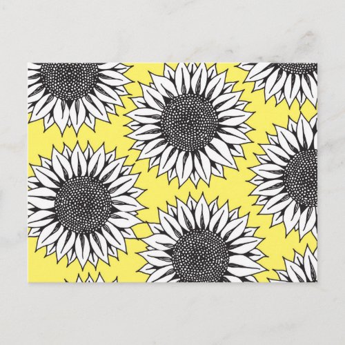 Yellow Sunflower in Black and White Hand Drawing Postcard