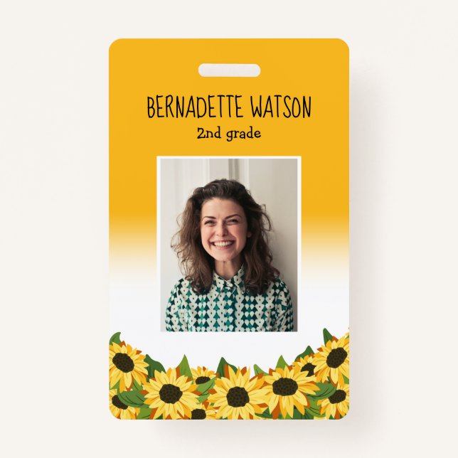 Yellow Sunflower Kindergarten School Teacher Badge (Front)
