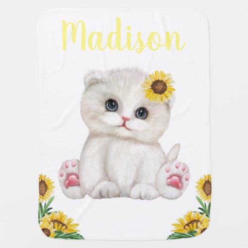 Yellow Sunflower Kitten Baby Blankets Floral