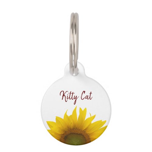 Yellow Sunflower Kitty Cat Cute Typography Pet ID Tag