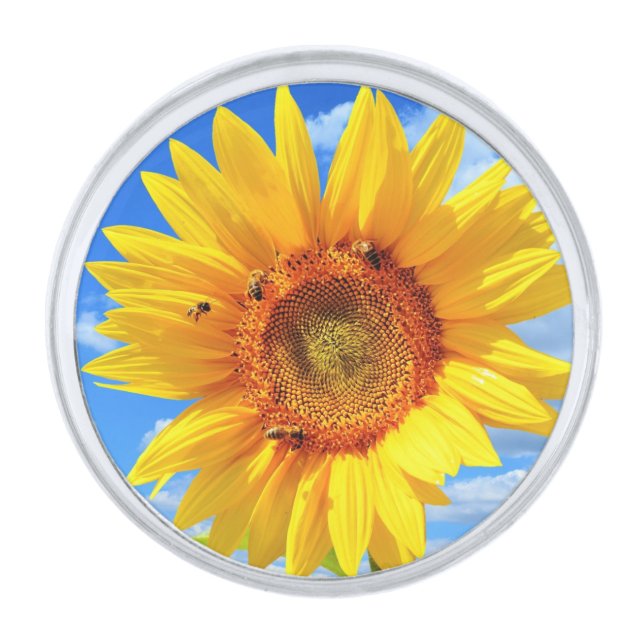 Yellow Sunflower Lapel Pin Blue Sky (Front)