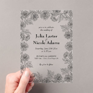 Yellow Sunflower Leaves Garden Minimalist Wedding Acrylic Invitations