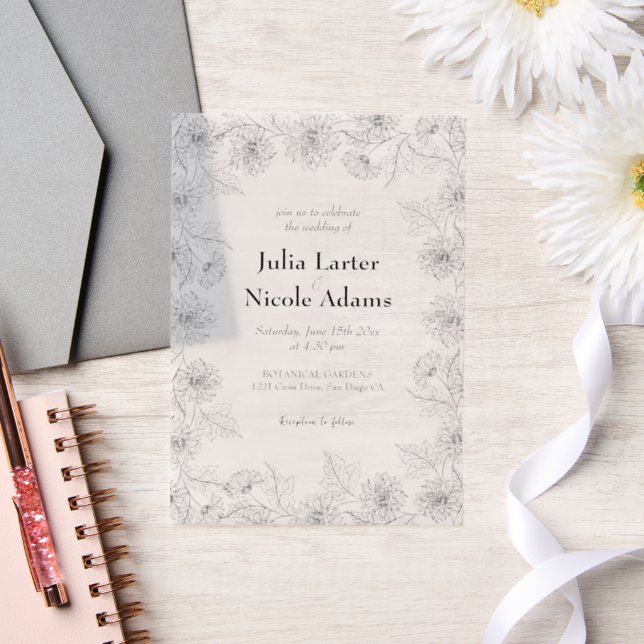 Yellow Sunflower Leaves Garden Minimalist Wedding Vellum Invitations (Wedding)