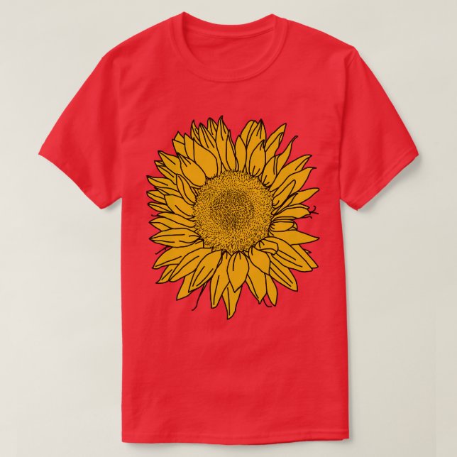 Yellow Sunflower Line Drawing T-Shirt (Design Front)