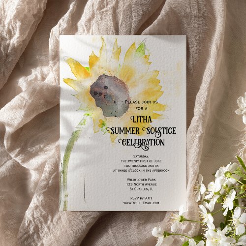 Yellow Sunflower Litha Summer Solstice Celebration Invitation