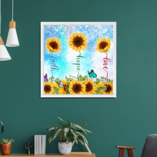Yellow Sunflower Love Hope Faith Summer Autumn Framed Art