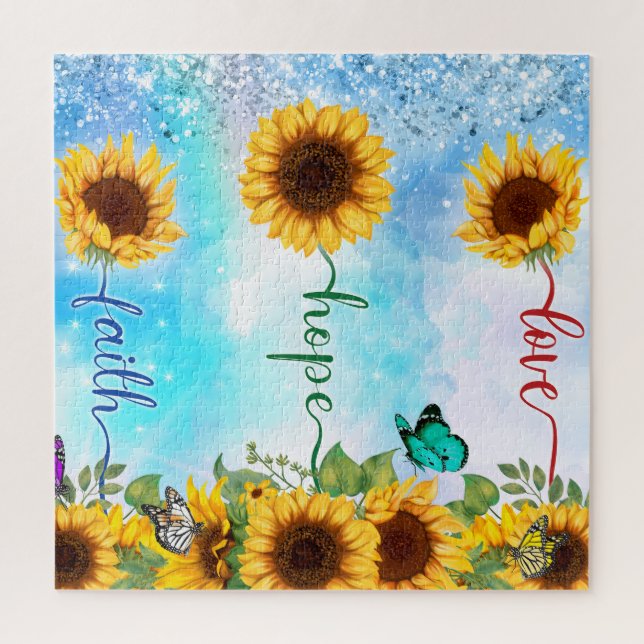 Yellow Sunflower Love Hope Faith Summer Autumn Jigsaw Puzzle (Vertical)