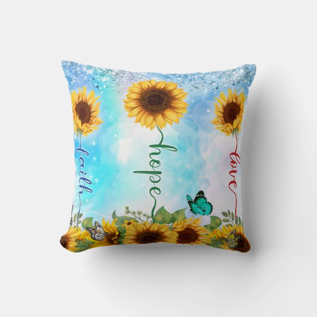 Yellow Sunflower Love Hope Faith Summer Autumn Throw Pillow (Front)