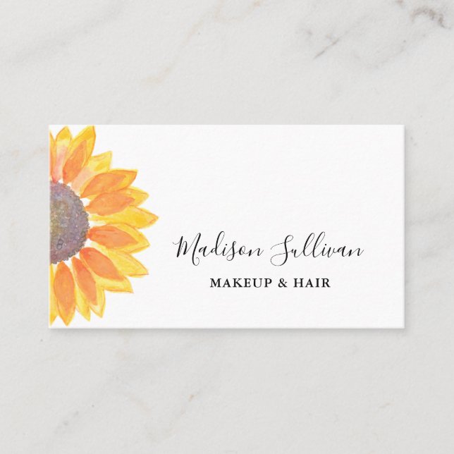 Yellow Sunflower Makeup And Hair Business Card (Front)