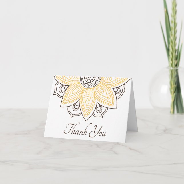 Yellow Sunflower Mandala | Custom Letterpress Thank You Card (Front)