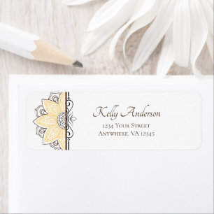 Yellow Sunflower Mandala Custom Return Address Label