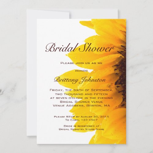 Yellow Sunflower Modern Bridal Shower Invitation 5" X 7" Invitation Card