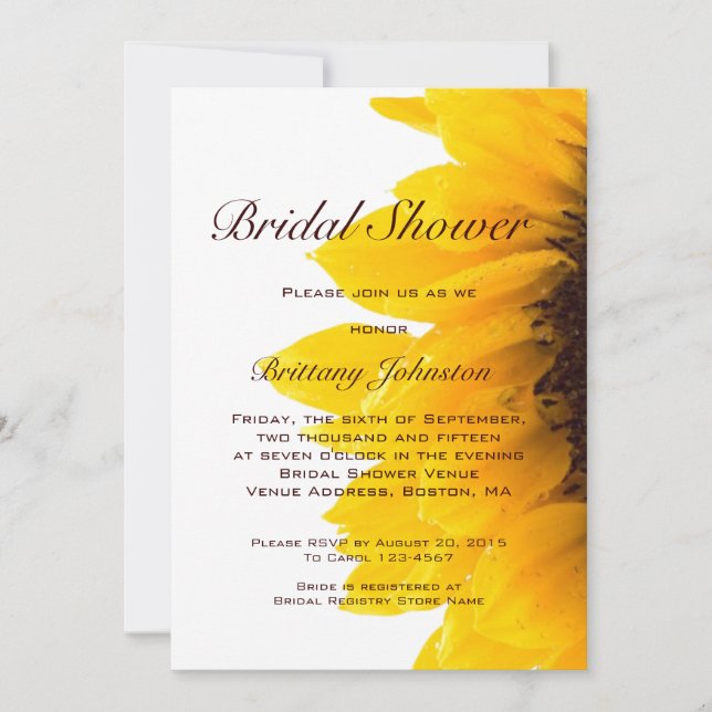 Yellow Sunflower Modern Bridal Shower Invitation (Front)