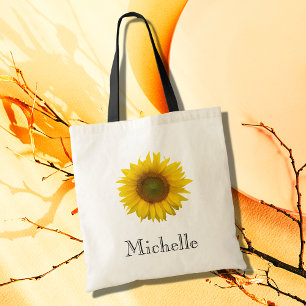 Yellow Sunflower Monogram Botanical Tote Bag