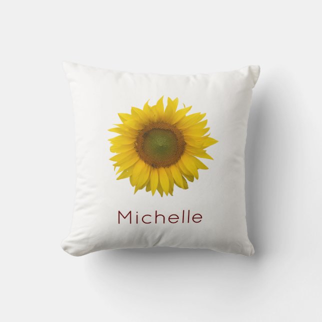 Yellow Sunflower Monogram Country Floral Throw Pillow (Front)