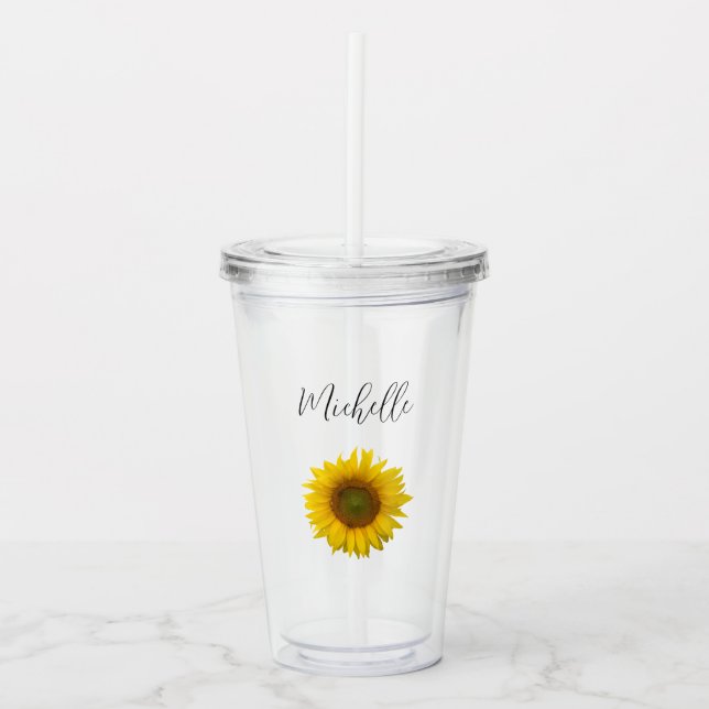 Yellow Sunflower Monogram Elegant Typography Acrylic Tumbler (Front)