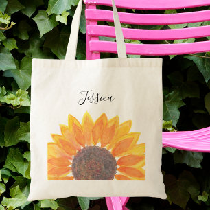 Yellow Sunflower Monogram Name Personalised Tote Bag