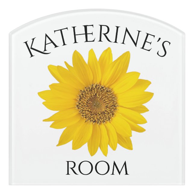 Yellow Sunflower Name Room White Door Sign (Contour Front)