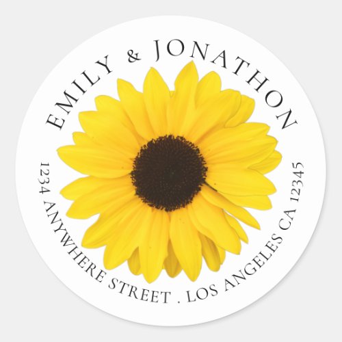 Yellow Sunflower Names Return Address Classic Round Sticker