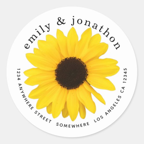 Yellow Sunflower Names Return Address Classic Round Sticker