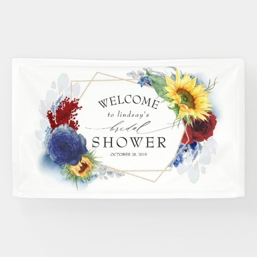 Yellow Sunflower Navy Blue Burgundy Bridal Shower Banner