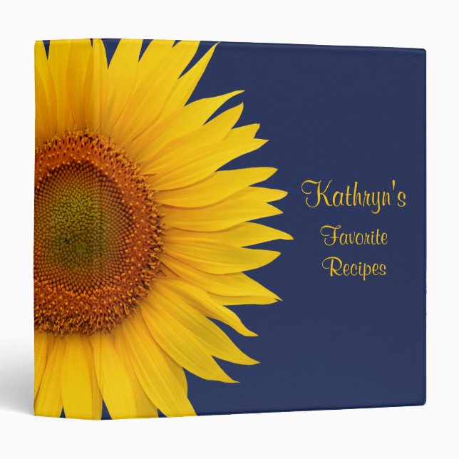 Yellow Sunflower Navy Blue Recipe Binder (Front/Spine)