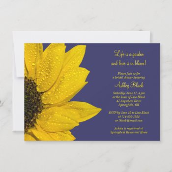 Yellow Sunflower Navy Bridal Shower Invitation by wasootch at Zazzle