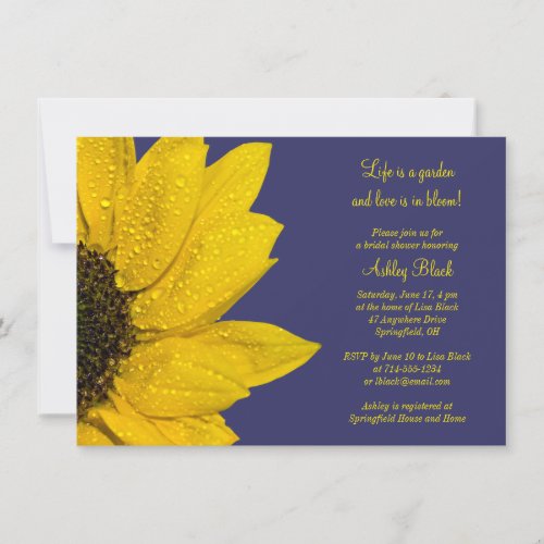 Yellow Sunflower Navy Bridal Shower Invitation