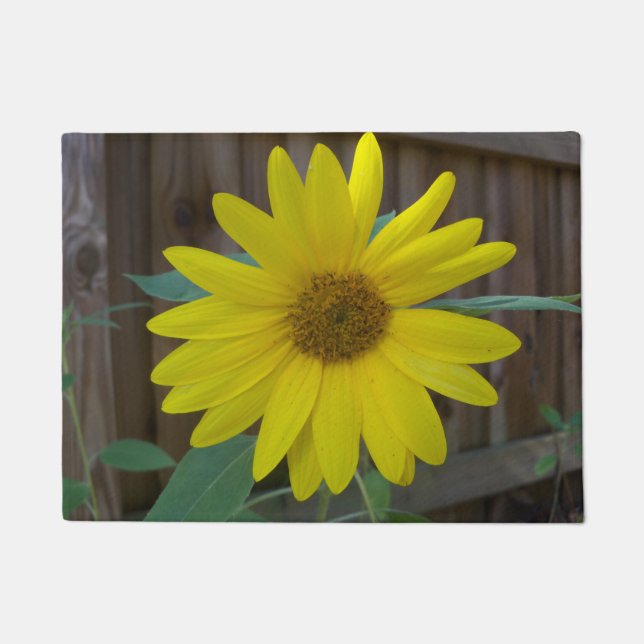 Yellow Sunflower near a brown fence on a Doormat (Front)