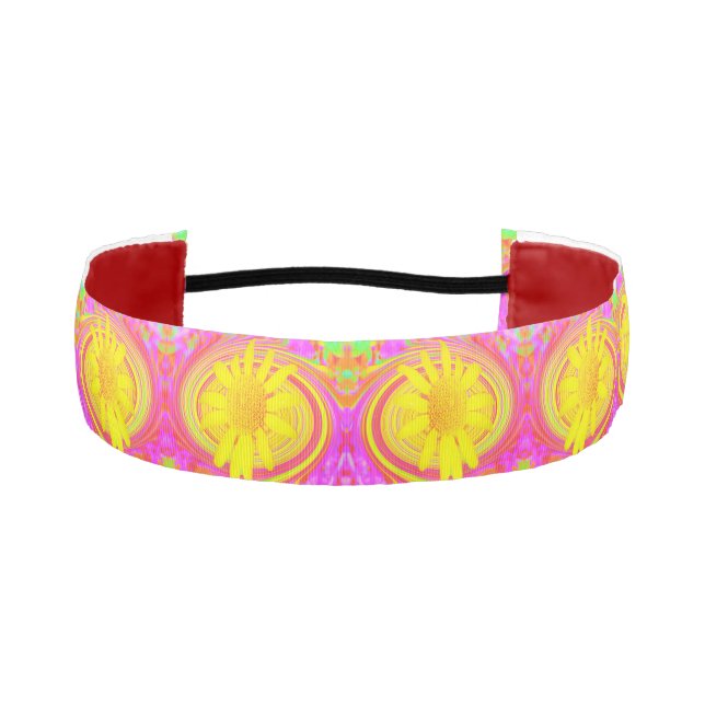 Yellow Sunflower on a Psychedelic Swirl Athletic Headband (Front)