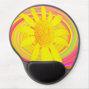 Yellow Sunflower on a Psychedelic Swirl Gel Mouse Pad