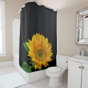 Yellow Sunflower on Black Background Shower Curtai Shower Curtain