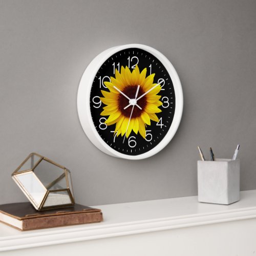Yellow Sunflower On Black Clock