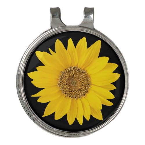 Yellow Sunflower on Black Golf Hat Clip