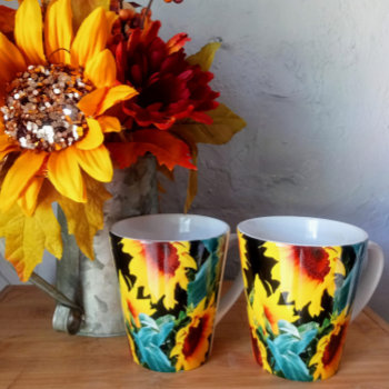Yellow Sunflower On Black Latte Mug by Susang6 at Zazzle