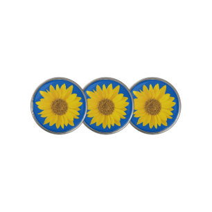 Yellow Sunflower on Blue Background Golf Ball Marker