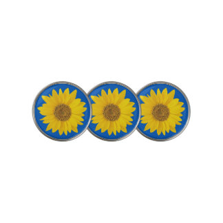 Yellow Sunflower on Blue Background Golf Ball Marker