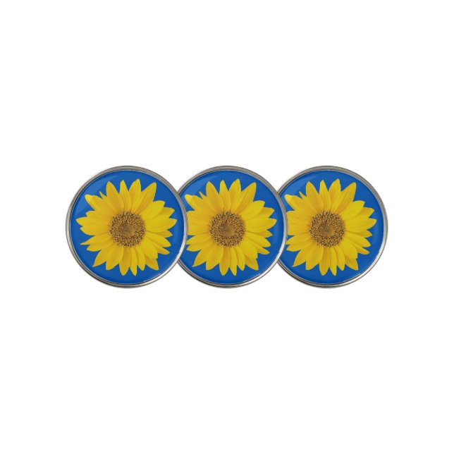 Yellow Sunflower on Blue Background Golf Ball Marker (3 Up)