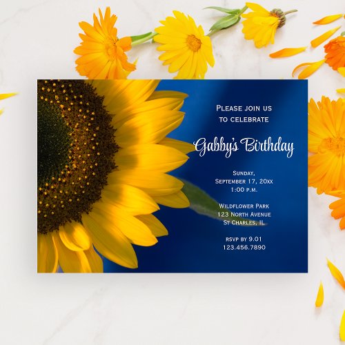 Sunflower on Blue Birthday Party Invitation