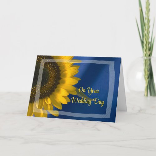Yellow Sunflower on Blue Blended Family Wedding Card